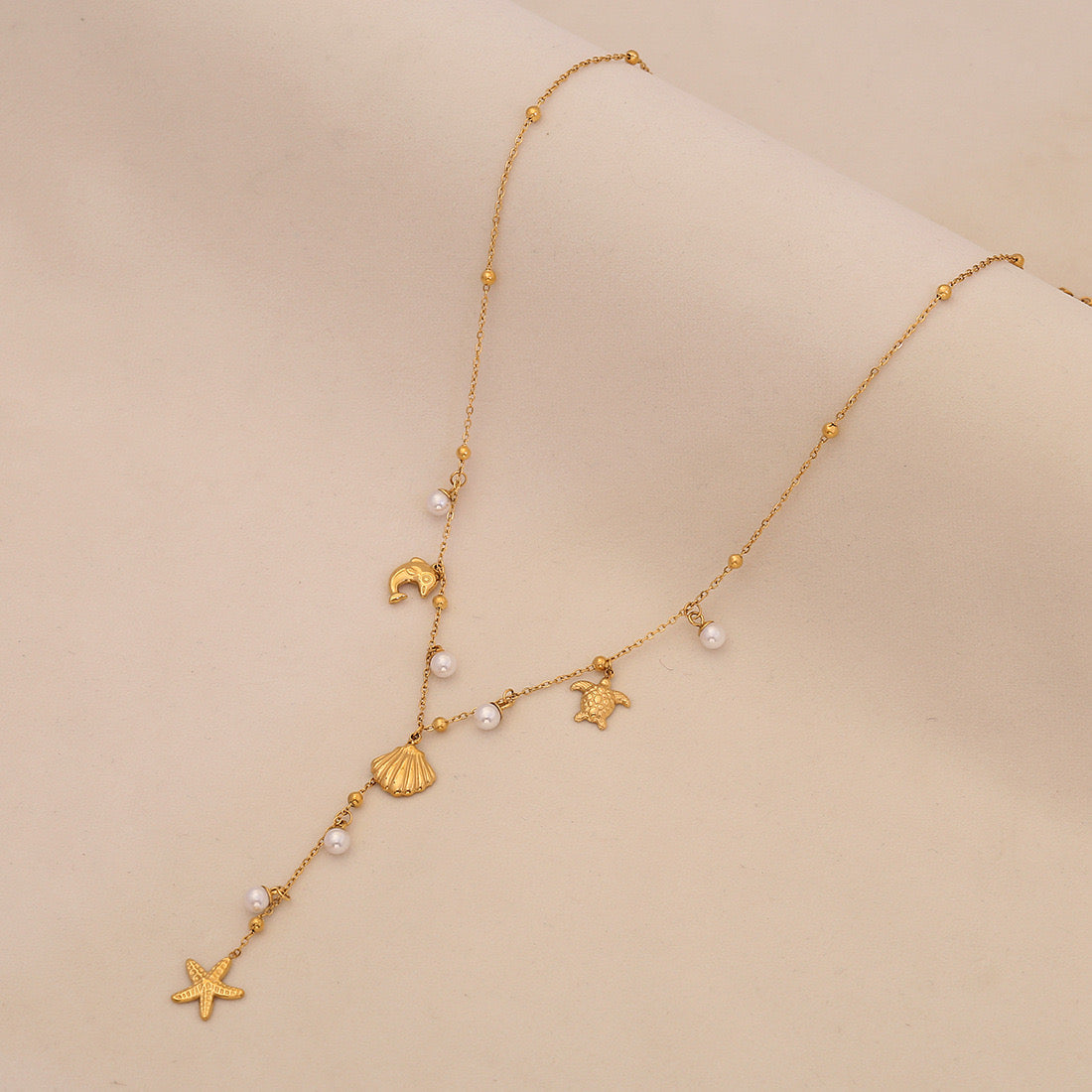 Starfish Shell Pearl Pendant Necklace