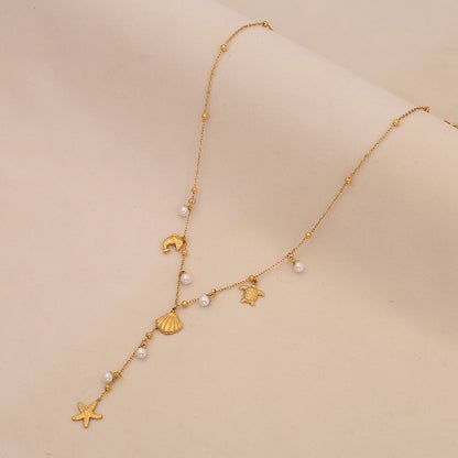 Starfish Shell Pearl Pendant Necklace