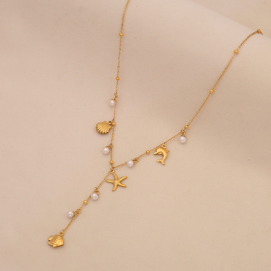 Starfish Shell Pearl Pendant Necklace