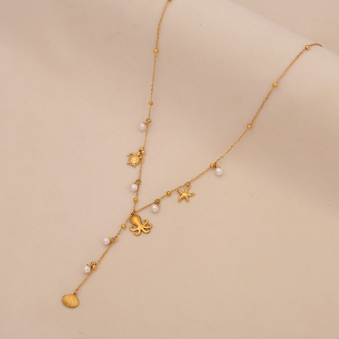 Starfish Shell Pearl Pendant Necklace