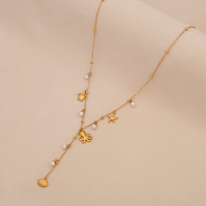 Starfish Shell Pearl Pendant Necklace