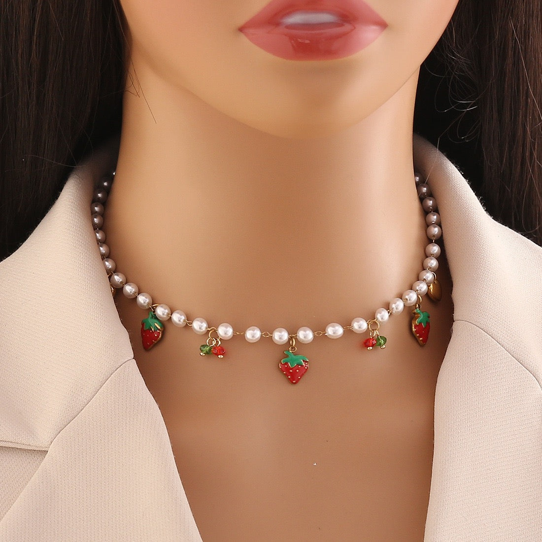 Strawberry Crystal Heart Necklace