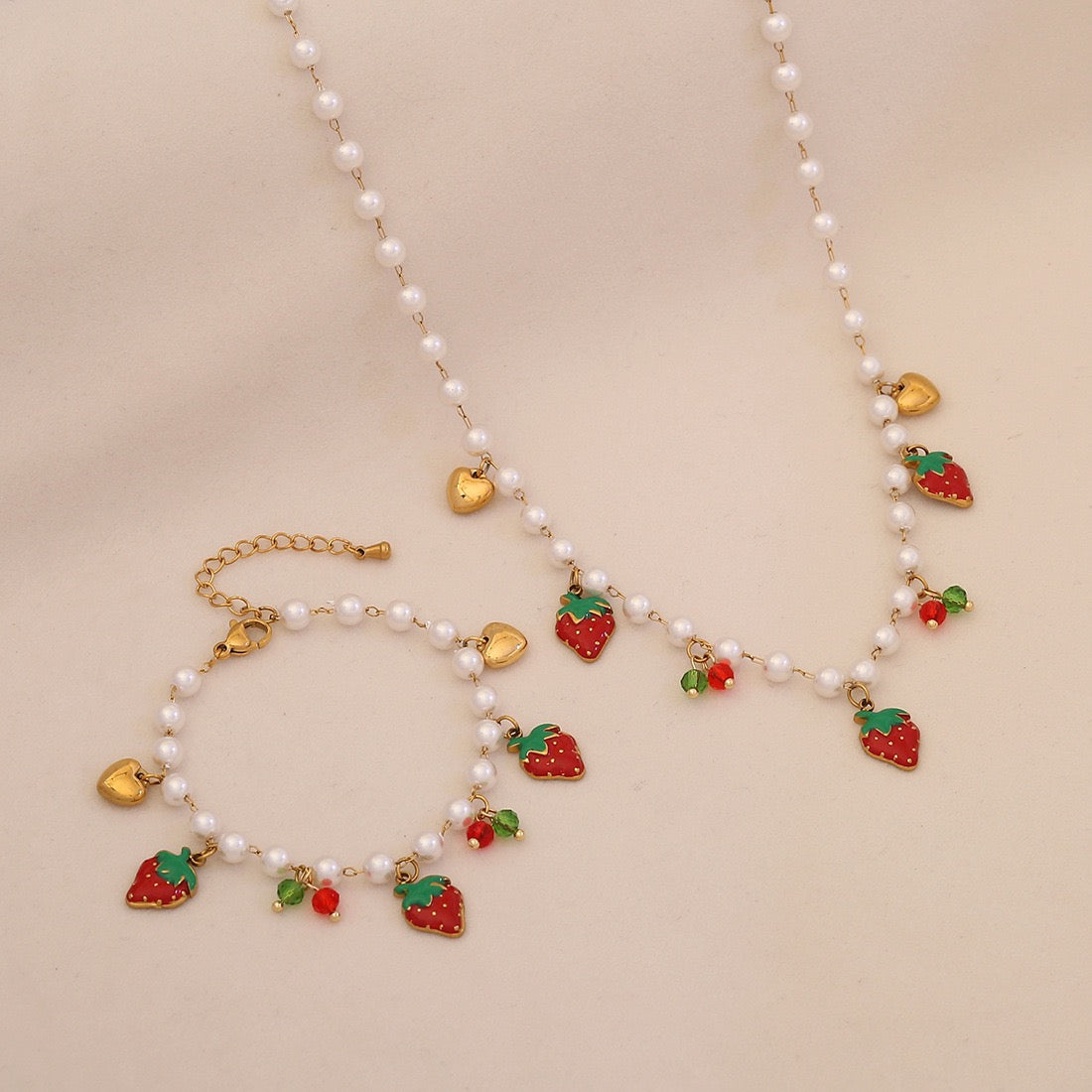 Strawberry Crystal Heart Necklace