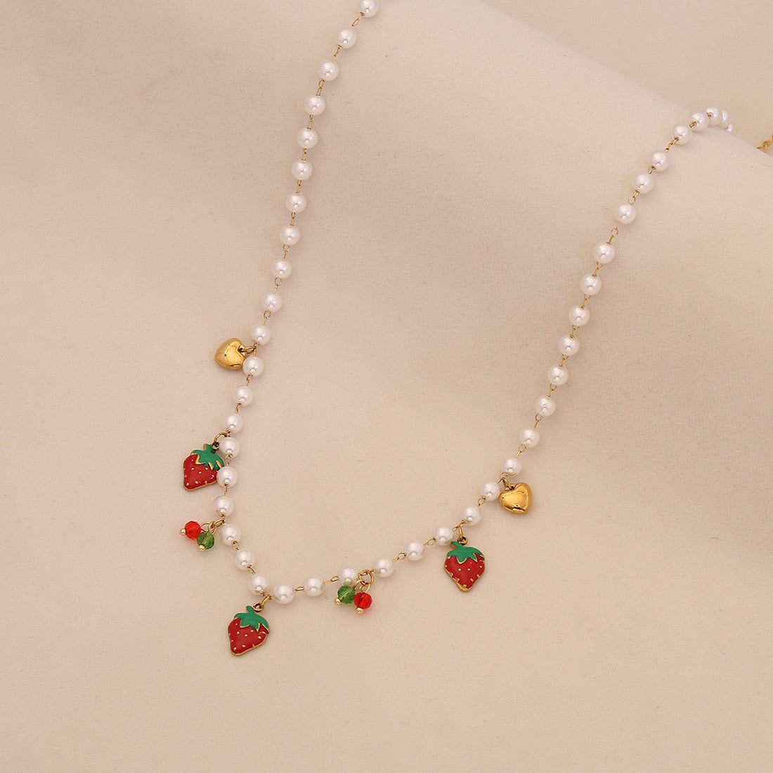 Strawberry Crystal Heart Necklace