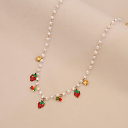 Strawberry Crystal Heart Necklace