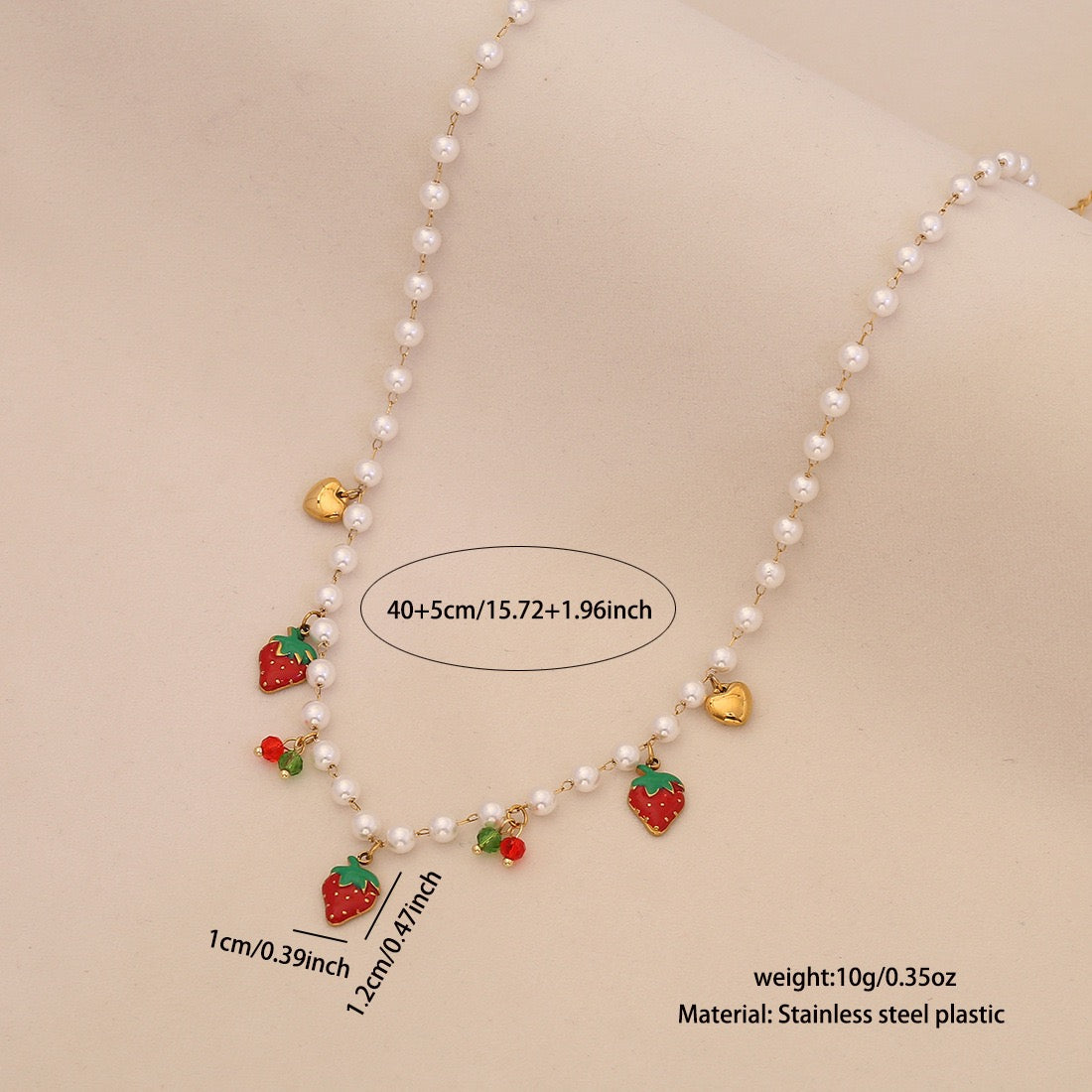 Strawberry Crystal Heart Necklace