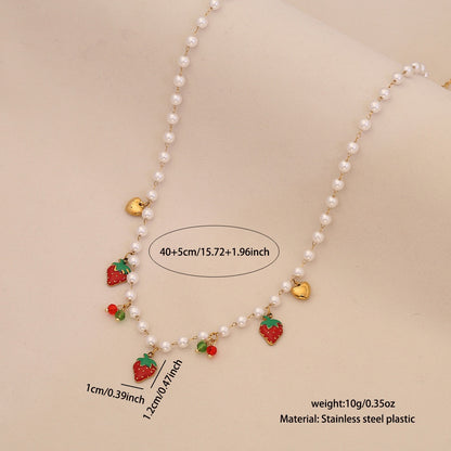 Strawberry Crystal Heart Necklace