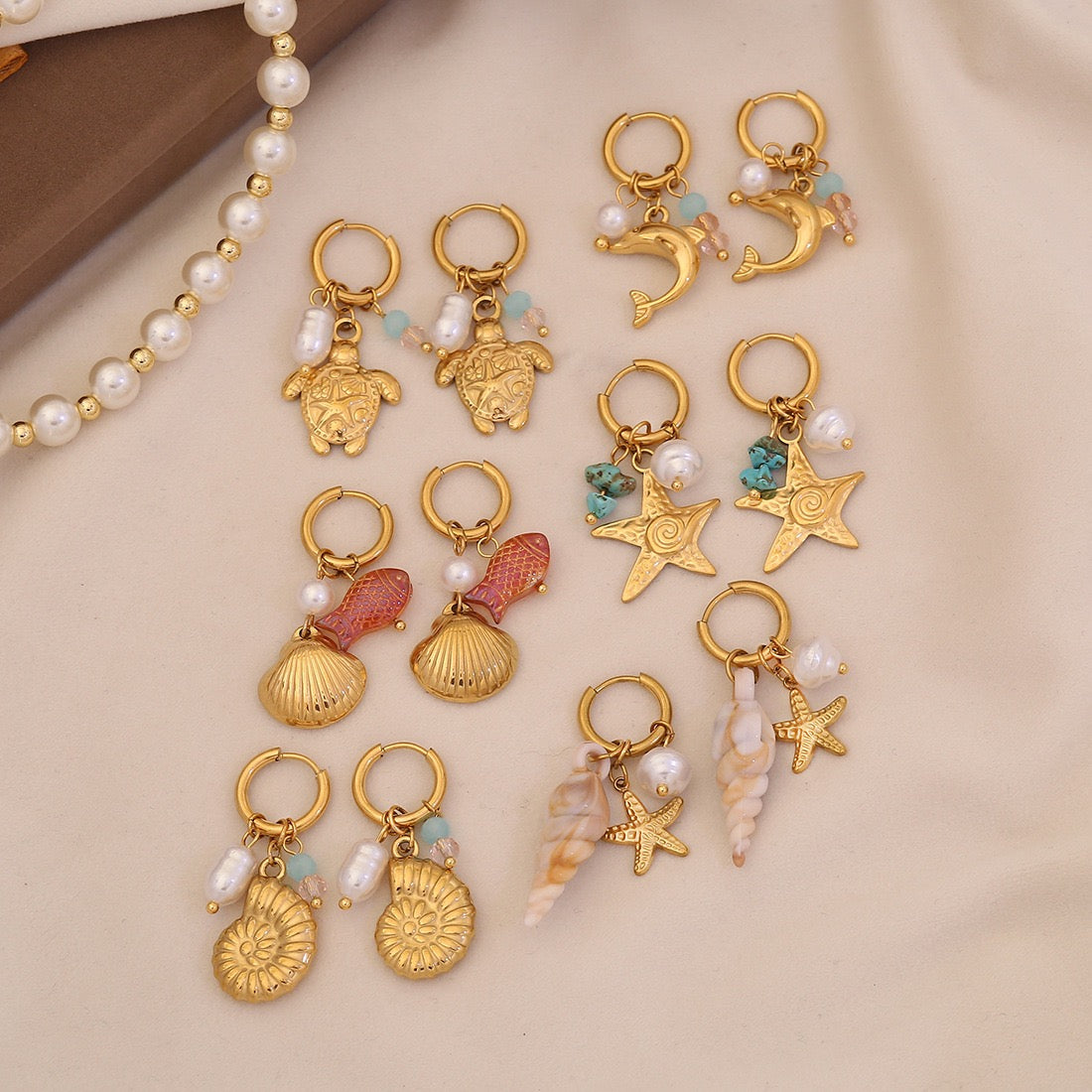 Starfish & Dolphin Beach Drop Earrings