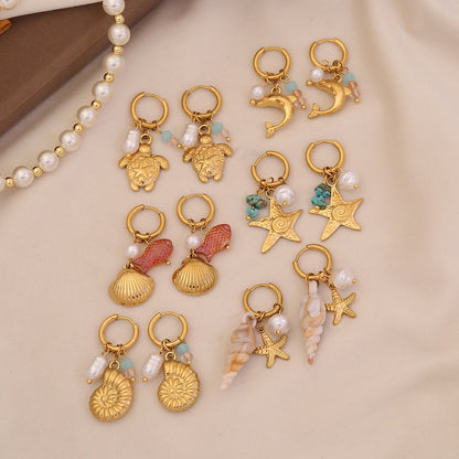 Starfish & Dolphin Beach Drop Earrings