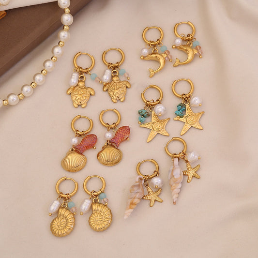 Starfish & Dolphin Beach Drop Earrings