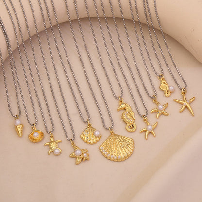Scallop & Starfish Beach Pearl Necklace