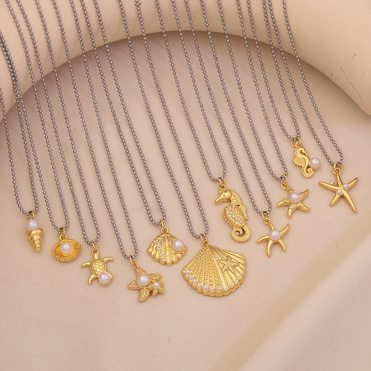 Scallop & Starfish Beach Pearl Necklace