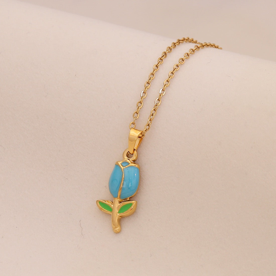 Enamel Butterfly & Tulip Pendant Necklace
