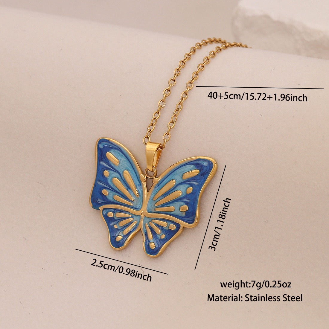 Enamel Butterfly & Tulip Pendant Necklace