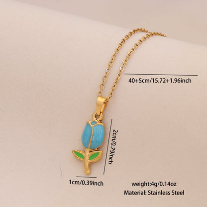 Enamel Butterfly & Tulip Pendant Necklace