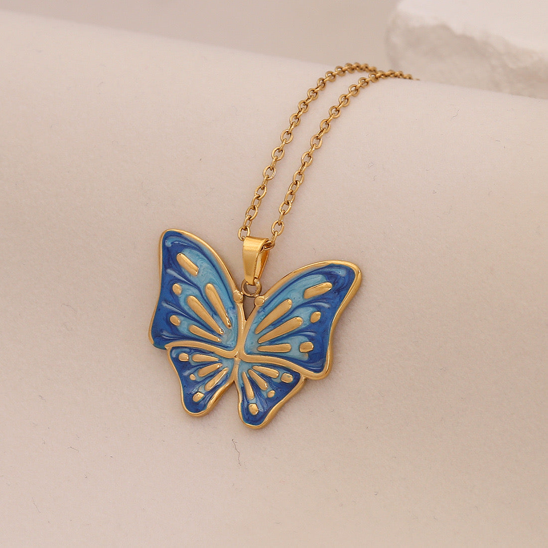 Enamel Butterfly & Tulip Pendant Necklace