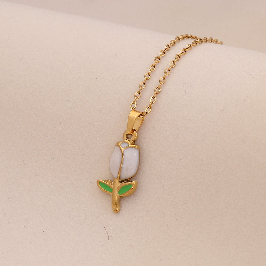 Enamel Butterfly & Tulip Pendant Necklace
