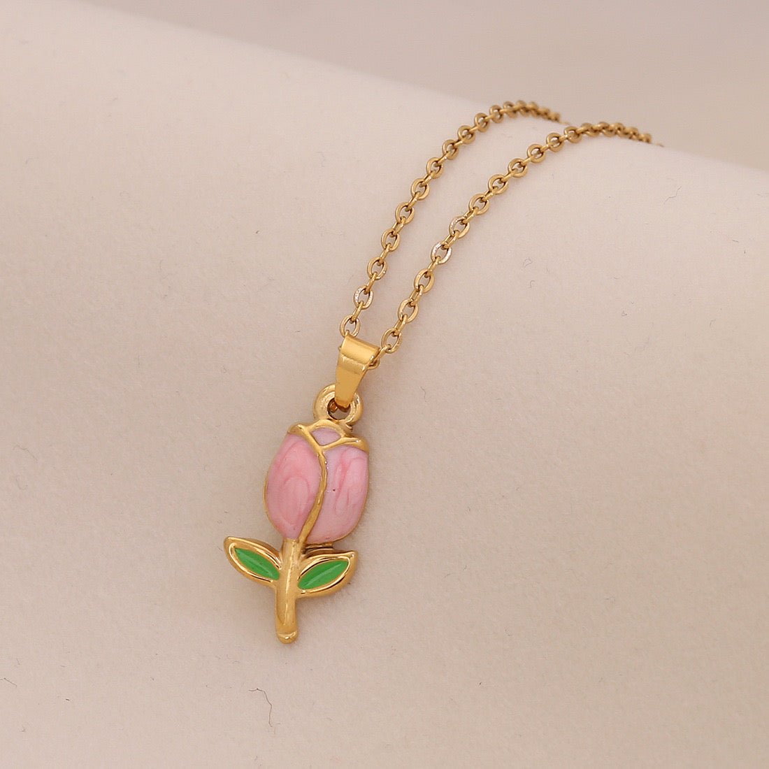 Enamel Butterfly & Tulip Pendant Necklace