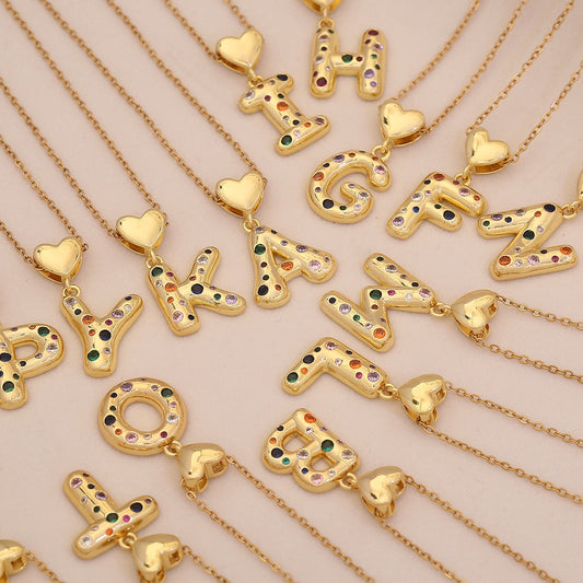 Colourful Zircon Heart Letter Necklace