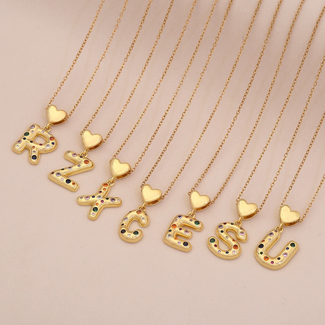 Colourful Zircon Heart Letter Necklace