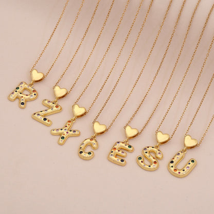 Colourful Zircon Heart Letter Necklace