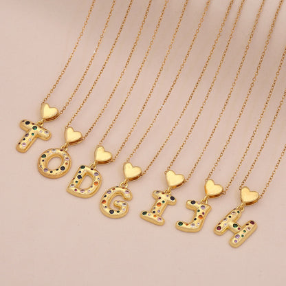 Colourful Zircon Heart Letter Necklace