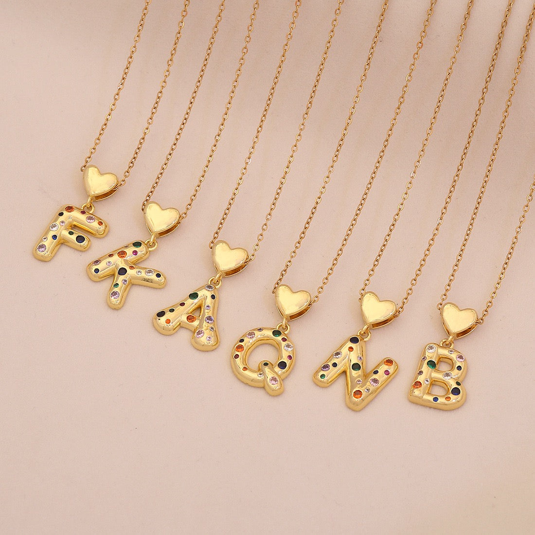 Colourful Zircon Heart Letter Necklace