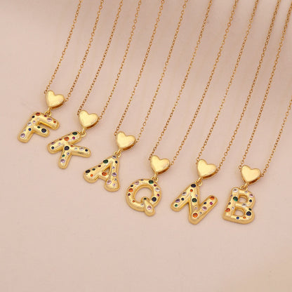 Colourful Zircon Heart Letter Necklace