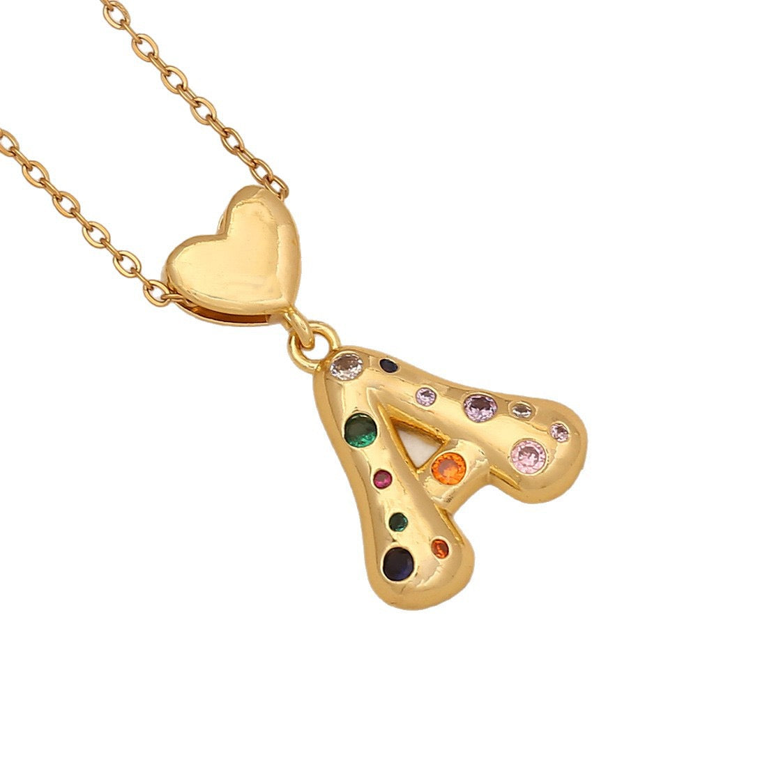 Colourful Zircon Heart Letter Necklace