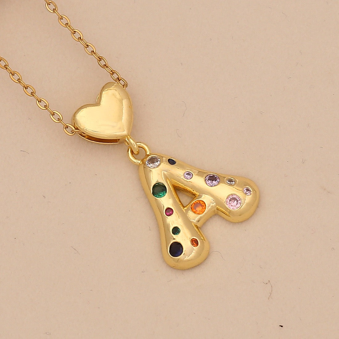 Colourful Zircon Heart Letter Necklace