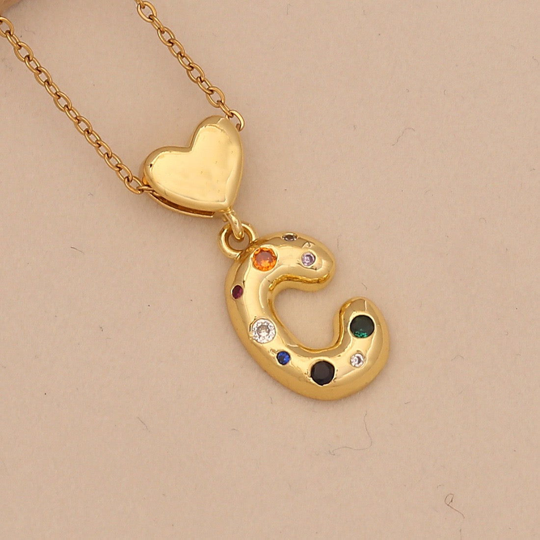 Colourful Zircon Heart Letter Necklace