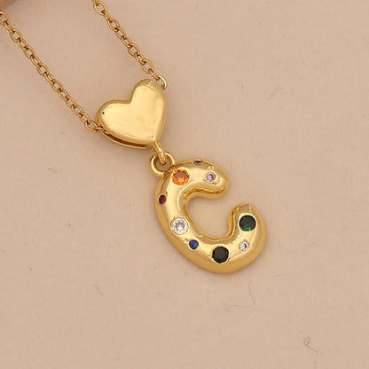 Colourful Zircon Heart Letter Necklace