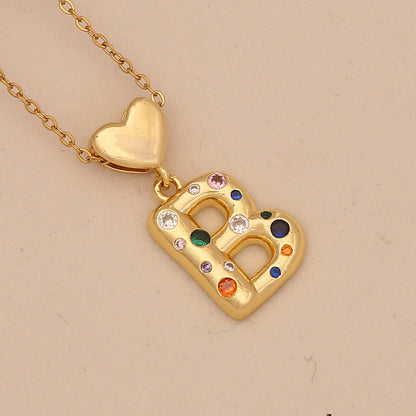 Colourful Zircon Heart Letter Necklace