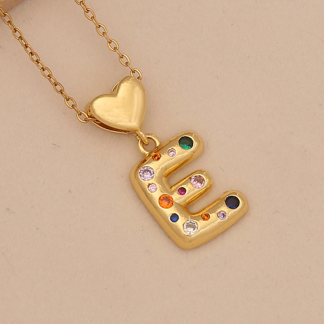 Colourful Zircon Heart Letter Necklace