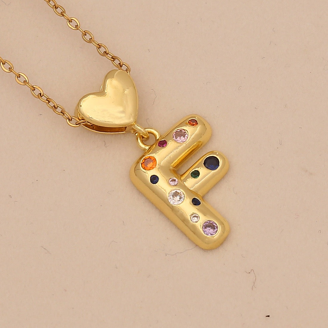 Colourful Zircon Heart Letter Necklace