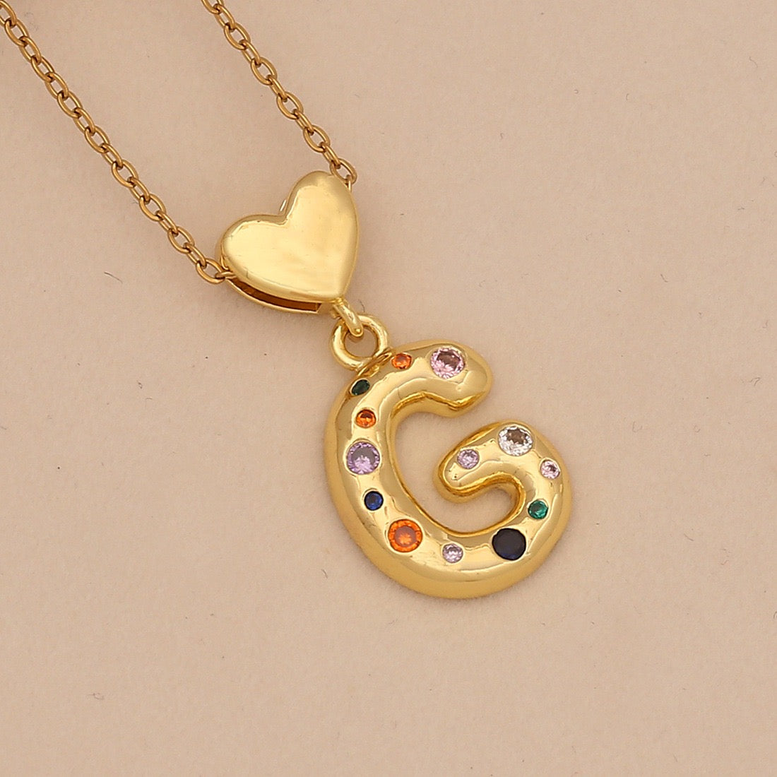 Colourful Zircon Heart Letter Necklace