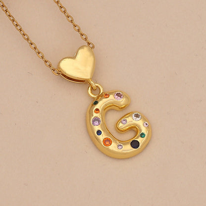 Colourful Zircon Heart Letter Necklace