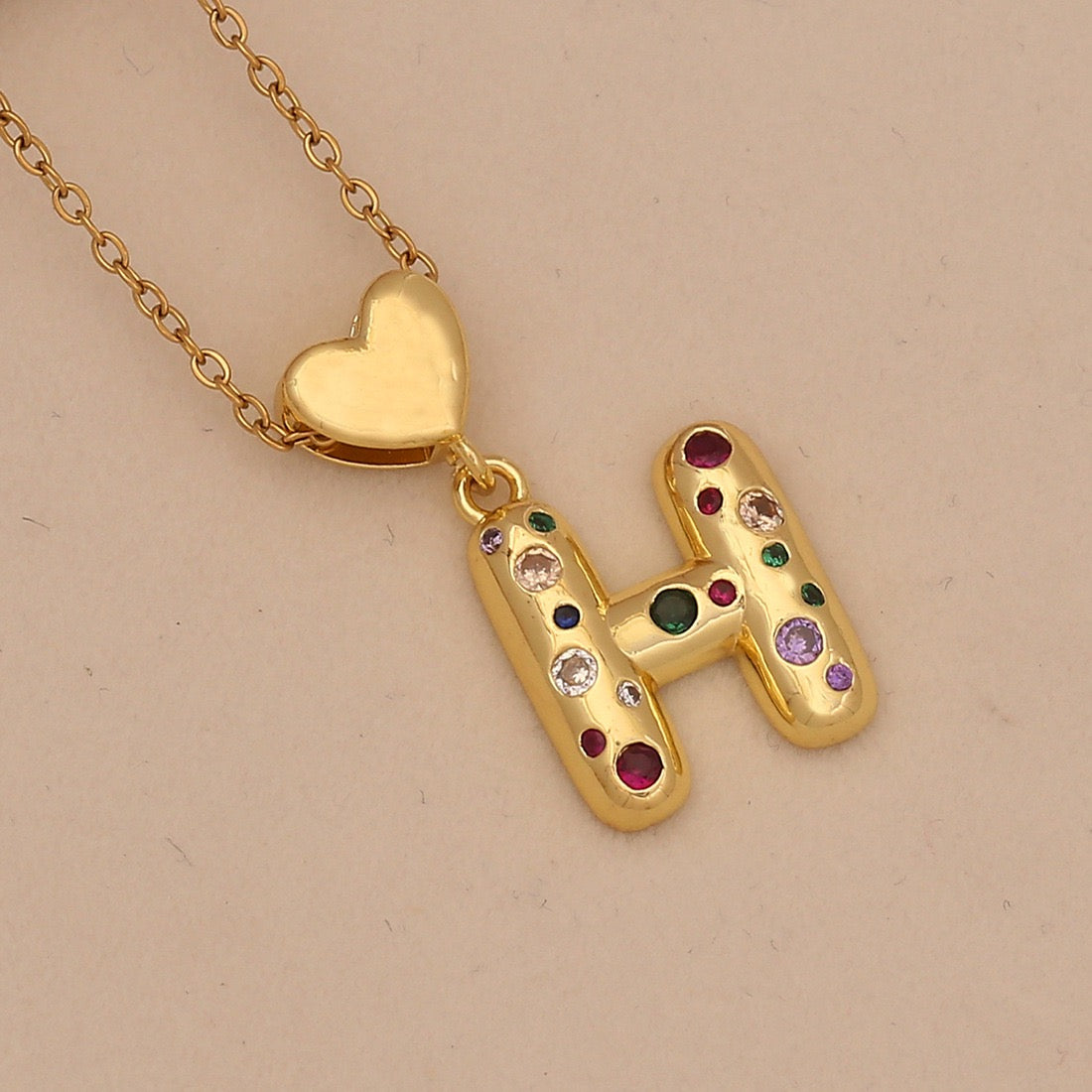 Colourful Zircon Heart Letter Necklace