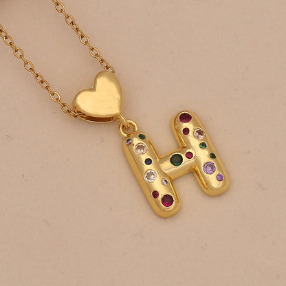 Colourful Zircon Heart Letter Necklace