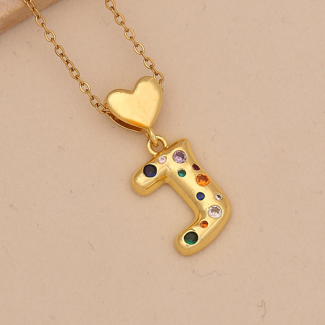 Colourful Zircon Heart Letter Necklace