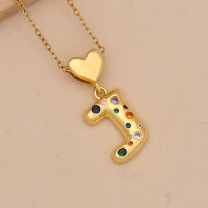 Colourful Zircon Heart Letter Necklace