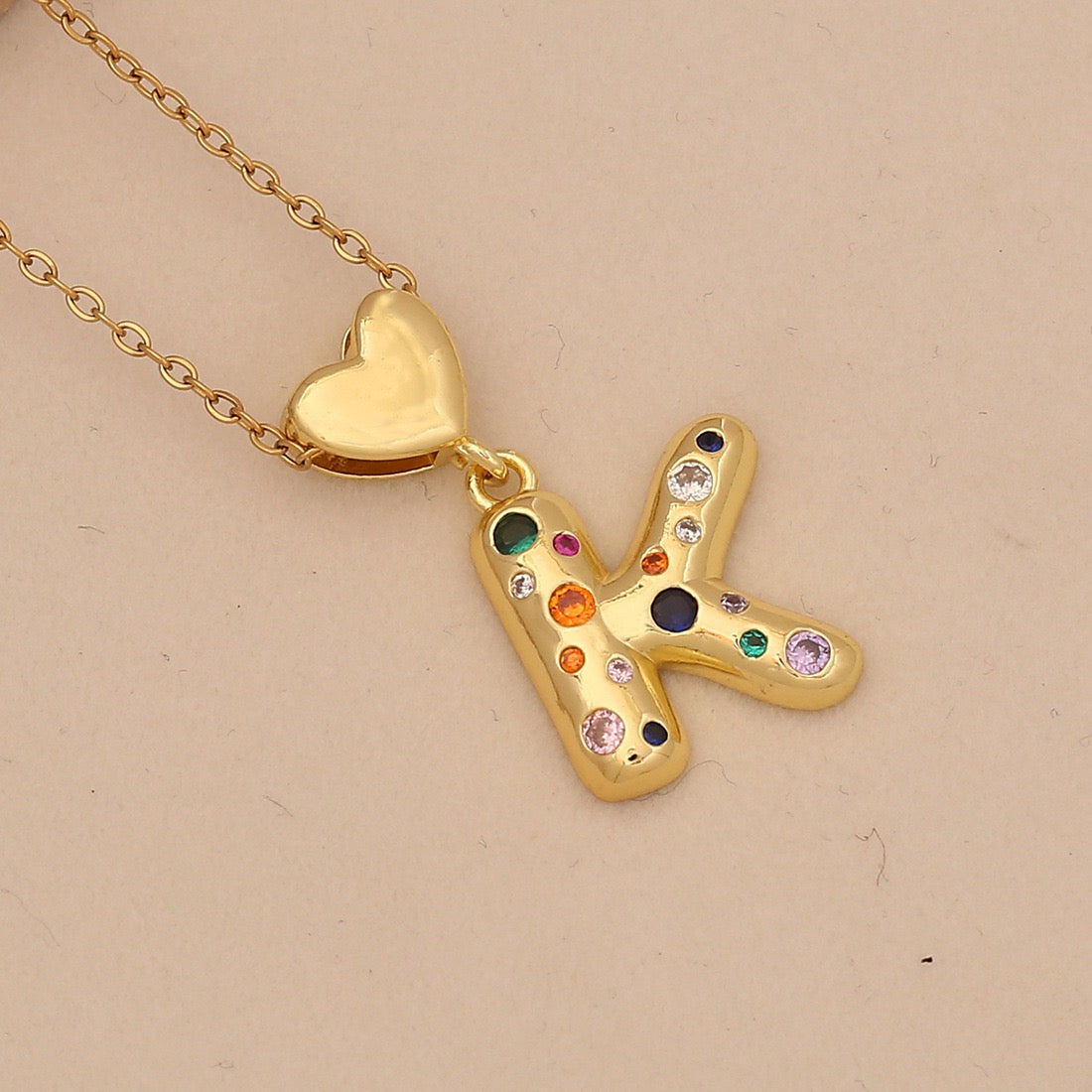 Colourful Zircon Heart Letter Necklace