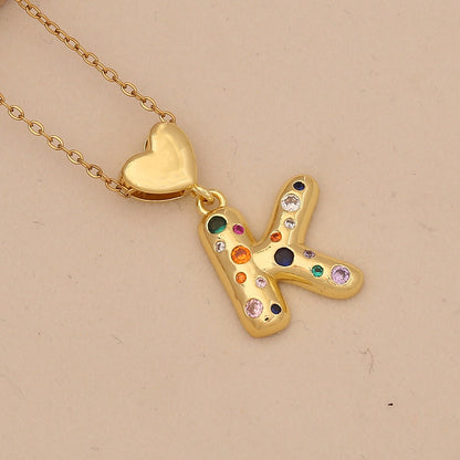 Colourful Zircon Heart Letter Necklace