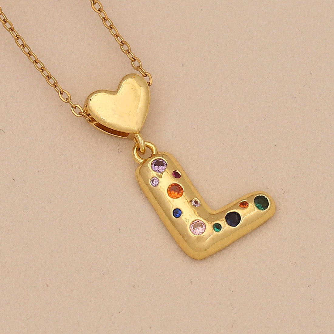 Colourful Zircon Heart Letter Necklace