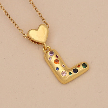 Colourful Zircon Heart Letter Necklace