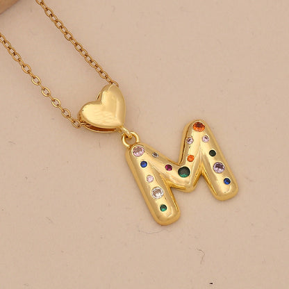 Colourful Zircon Heart Letter Necklace