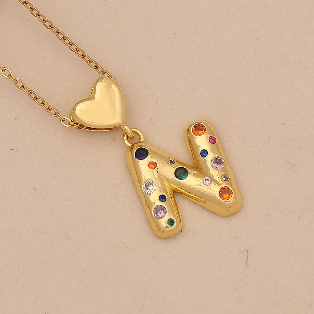 Colourful Zircon Heart Letter Necklace