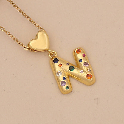 Colourful Zircon Heart Letter Necklace