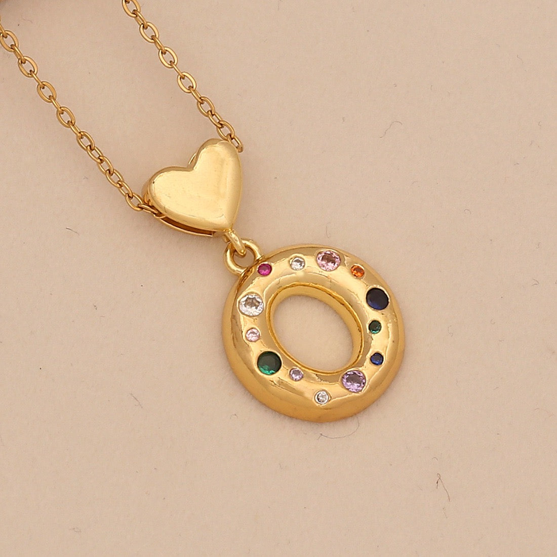 Colourful Zircon Heart Letter Necklace