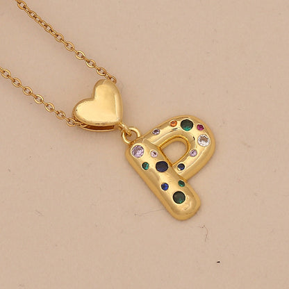 Colourful Zircon Heart Letter Necklace